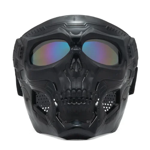Skull&Skeleton Tactical Motorcycle Mask - Full-Face, Windproof Protective Riding Gear with Colored Goggles for Bike Enthusiasts