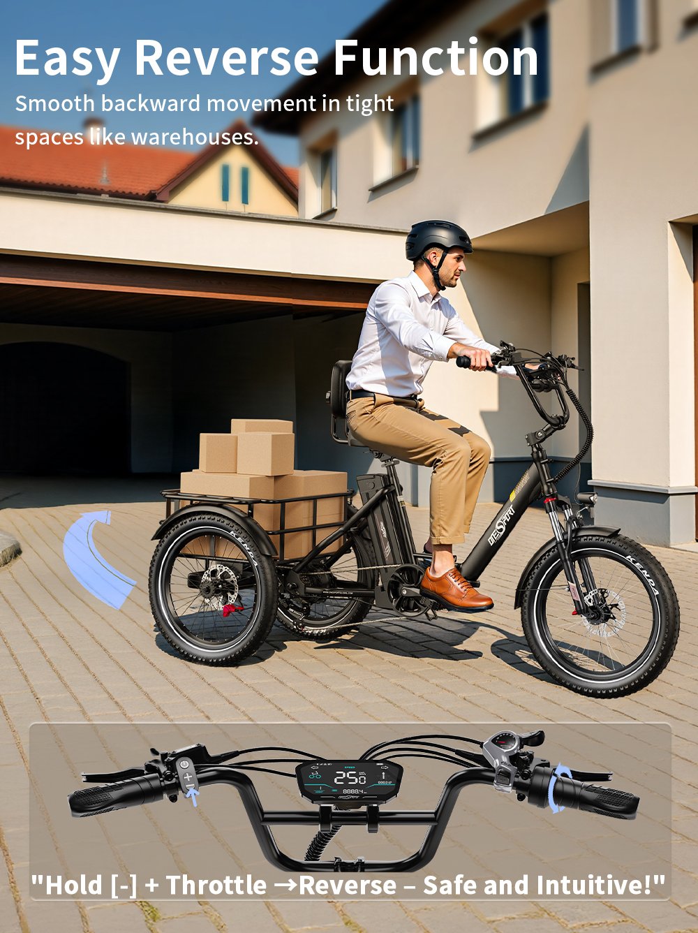 electric tricycle 500w motor foldable design large grocery basket 40km range