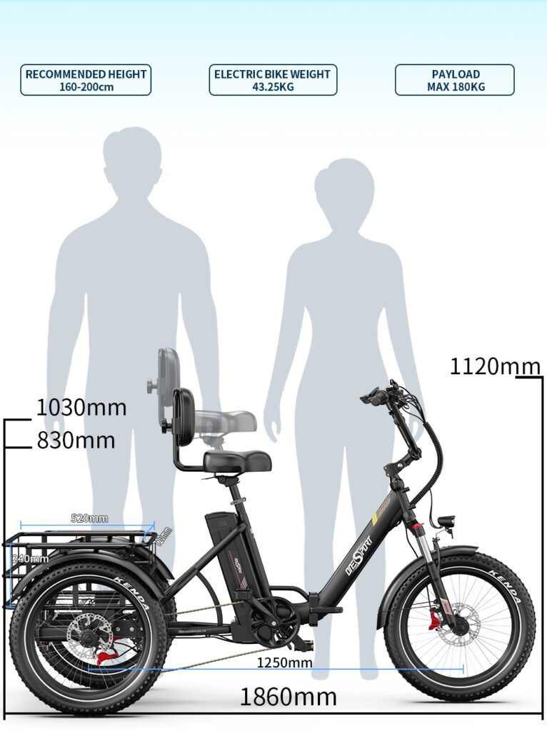 electric tricycle 500w motor foldable design large grocery basket 40km range