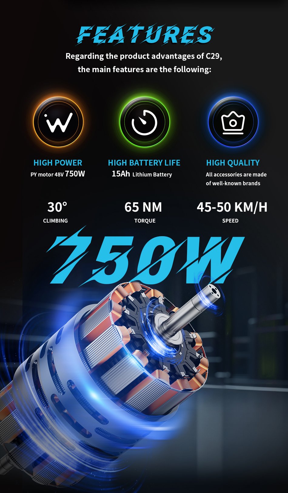 29 inch electric assist bicycle 750w motor 60km range urban commuter e bike