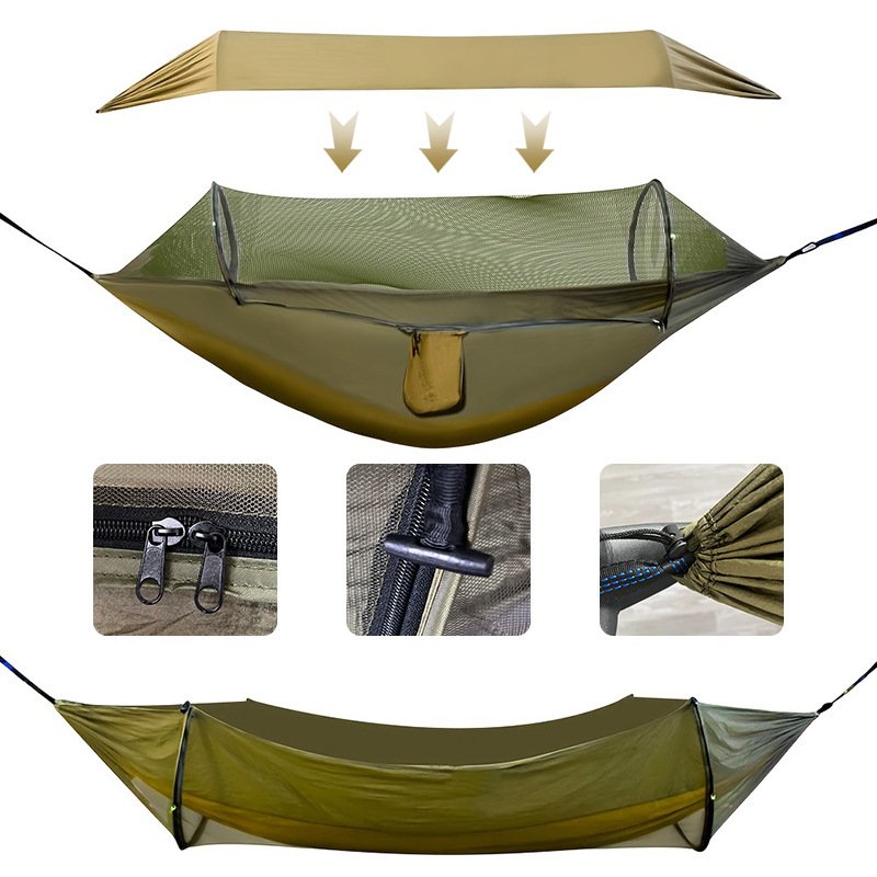 outdoor two person anti tip automatic quick open hammock with mosquito net