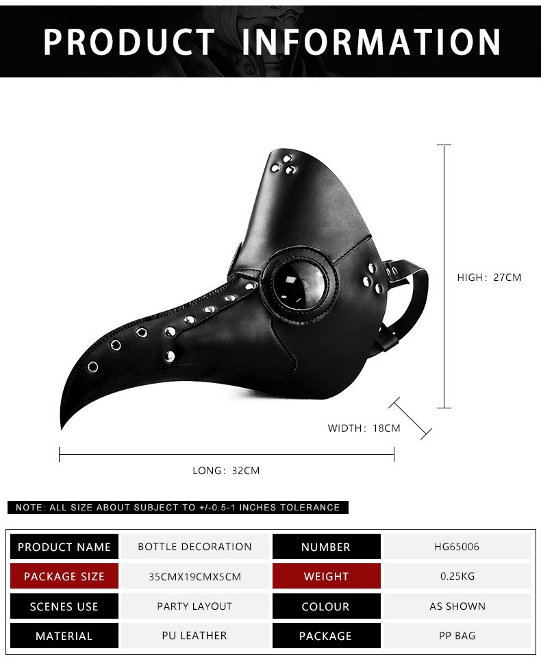 Steampunk Leather Plague Doctor Mask For Ebike Riding HG65006