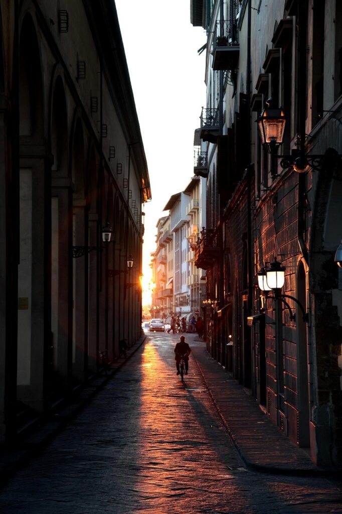 road, street, nature, alley, sunset, firenze, florence, cityscape