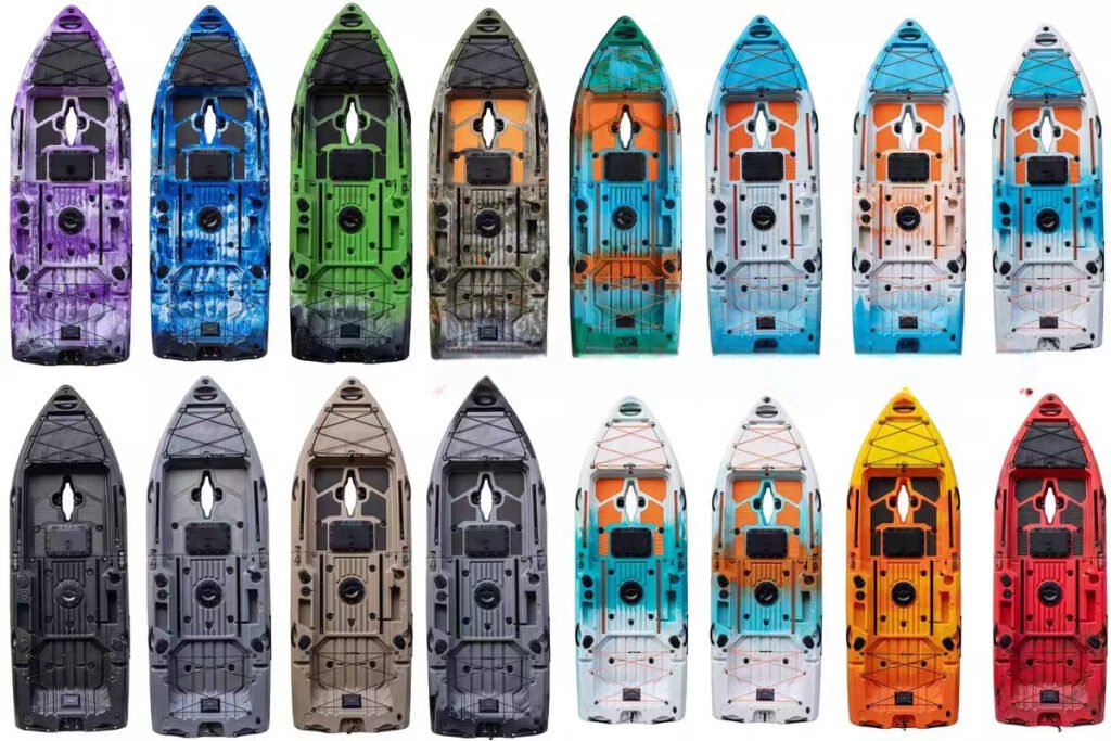 Modular pedal kayak available in custom solid and mixed colors